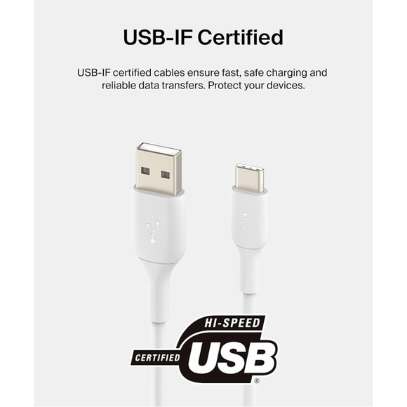 BNIB - Belkin BoostCharge USB-C to USB-A Cable 15W (2m / 6.6ft, White) - Picture 3 of 5